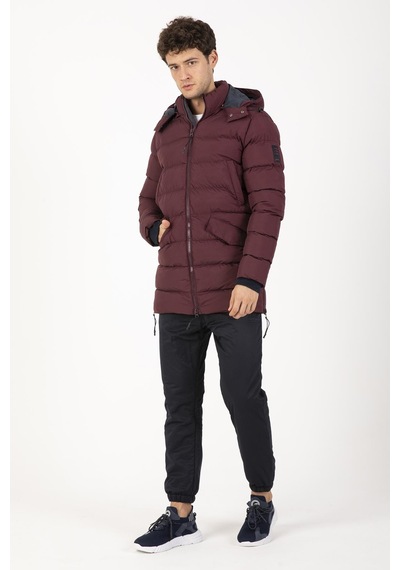 Maraton Sportswear Regular Erkek Kapşonlu Uzun Kol Basic Bordo Mont 21262-bordo Bordo