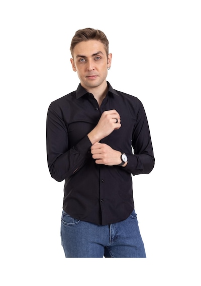 Erkek Slim Fit Dakron Yüksek Kalite Tam Kalıp Düğmeli Gömlek 2325 - Siyah