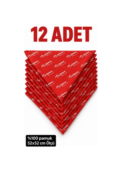 Herşeynota 12 Li Atatürk İmzalı Kırmızı Fular 52x52 Cm %100 Pamuk Bandana Seti Çok Renkli