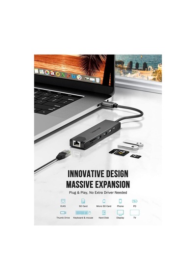 Lemorele Tc25 7 İn 1 Usb Type-c Hub Çoklayıcı Rj45 Ethernet, 2x 3.0 Usb, 4k Hdmı, Sd Kart Okuyuculu Çoğaltıcı