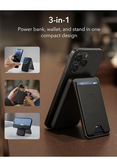 Halolock Kart Tutuculu Pil, 5000 Mah Magsafe Pil Paketi Ve Usb-c Kablosu, Magsafe Kart Tutucu, Güç Bankası Magsafe Desteği İphone 14/13/12 Serisi İle Uyumlu, İphone Mini Uyumlu Değildir, Siyah