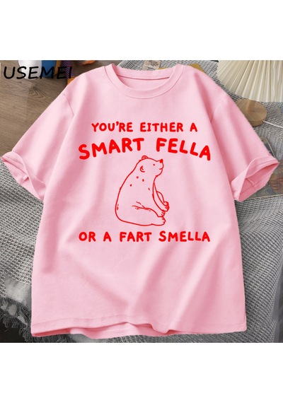 Flood Of Style Eğer Bir Akıllı Adam T Shirt Kadın Erkek Retro Karikatür T-shirt Pamuk Ayı Garip T Shirt Raha Pembe