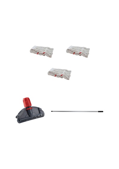 Cod-Ex Dar Yedek Islak Mop Takımı Islak Mop 3’lü Beyaz 450 G 17 CM + Metal Sap + Mop Tutucu