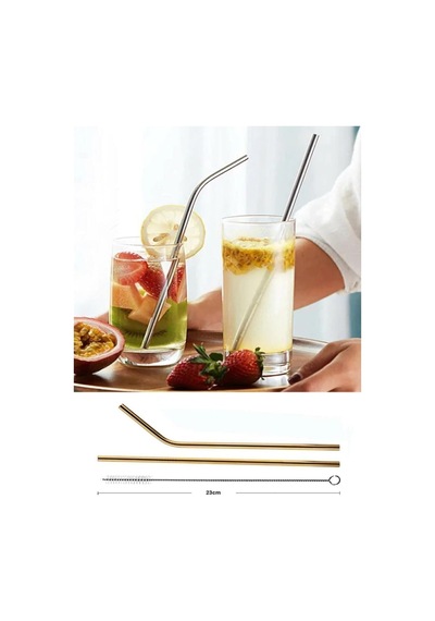 By Akcakese 2'li Paslanmaz Çelik Pipet + Temizleme Fırçası Gold Diğer