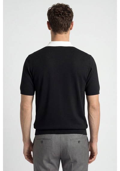 Sabri Özel Siyah Regular Fit Fermuarlı Polo Yaka Örme Triko T-shirt