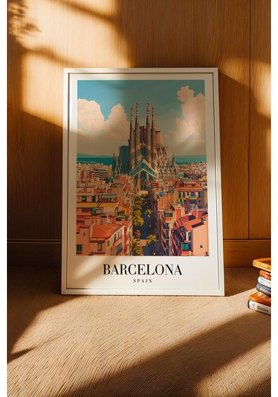 Barcelona Spain Vintage Seyahat Posteri Çerçeveli Tablo - Premium Sagrada Familia Elit Duvar Dekoru Beyaz Barcelona Spain Vintage Seyahat Posteri Çerçeveli Tablo - Premium Sagrada Familia Elit Duvar Dekoru Beyaz