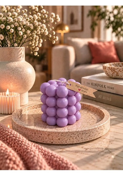 Mumelia Bubble Küre - Doğal Soya Blok Dekoratif Mum - Mor