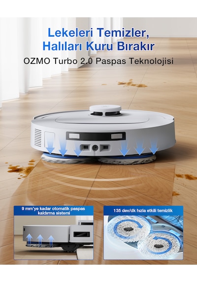 Ecovacs Deebot T30C Prime Omni Robot Süpürge 25.000 Pa Emiş Gücü Ozmo Turbo 2.0 Paspas Teknolojisi Beyaz