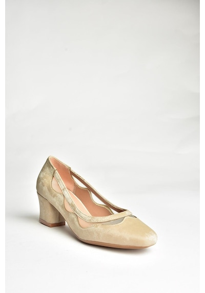 Fox Shoes U820052839 Ten Kadife Kalın Topuklu Kadın Ayakkabı Ten