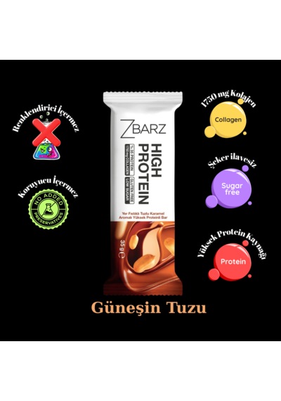 Zbarz Yer Fıstıklı Tuzlu Karamel Aromalı Yüksek Protein Bar 12 x 35 G