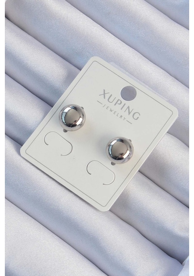 Xuping Gümüş Renk Minimal Bombeli Oval Küpe