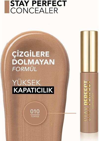 Doğal Bitişli Kapatıcı Sarı Alt Ton - Stay Perfect Concealer - 010 Toffee - 8682536085625 Çok Renkli