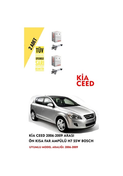 Kia Ceed 2006-2009 Arası Ön Kısa Far Ampülü 2 Adet Sarı Renk