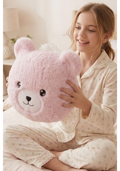 Pembe Ayıcıklı Yumuşak Peluş Yastık Uyku Arkadaşı Dekoratif Sarılmalık Ayı