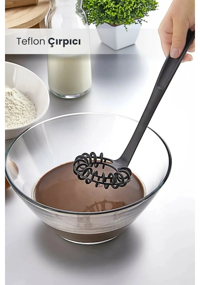 Yanmaz Yapışmaz Yüksek Isıya Dayanıklı Teflon Spiral Çırpıcı - Yumurta Çırpıcı 28 Cm Siyah