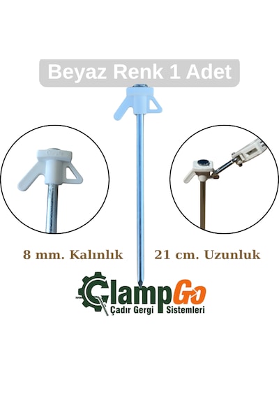 Clampgo Sert Zemin Çadır-tente-tarp Kazığı 8 Mm Kalınlığında 21 Cm Uzunluğunda 1 Adet Beyaz