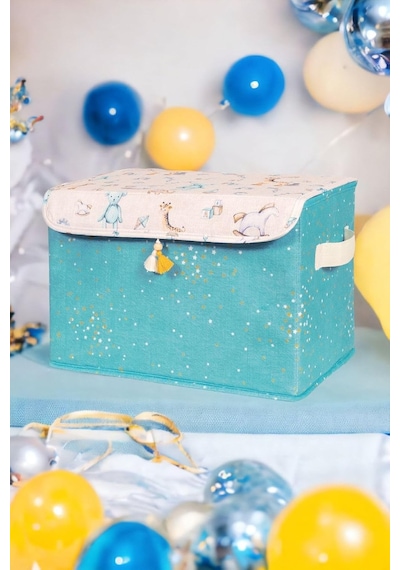Anne Bebek Kapaklı Kutu, Maxi Boy, Bebek Odası Düzenleyici, 35x24x23cm, Mavi Renk 0