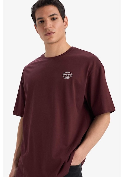 Defacto Boxy Fit Bisiklet Yaka Sırt Baskılı Kısa Kollu Tişört E9526ax25aubr230 Bordo