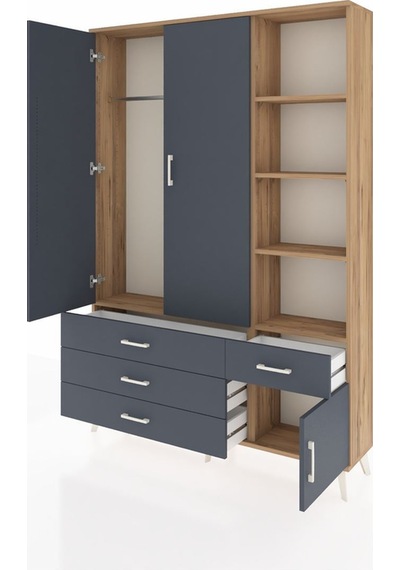 Arges Dolap 5 Raflı 4 Çekmeceli Tek Askılı 132x30x195 Çam-antrasit/antrasit Antrasıt/antrasıt Arges Dolap 5 Raflı 4 Çekmeceli Tek Askılı 132x30x195 Çam-antrasit/antrasit Antrasıt/antrasıt