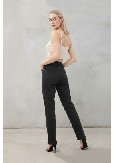 Kene Jeans Paça Yan Yırtmaç Siyah Boyfriend Bol Paça Pantolon Siyah