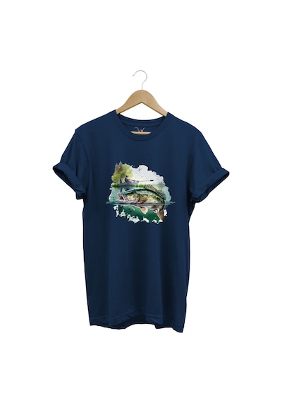 Balıkçılık Levrek Balığı Ve Teknede Olta Ile Balık Tutmak %100 Pamuk Regular Fit Lacivert T-shirt Lacivert