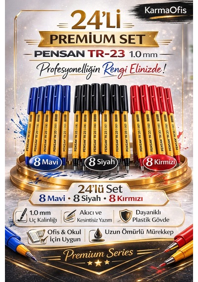 Tr-23 1.0 Mm Tükenmez Kalem Seti 24 Lü Mavi, Siyah, Kırmızı 24'lü Set