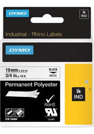 Dymo Rhino Pro Sabit Polyester Şerit 19Mmx5.5M Beyaz/Siyah 18484