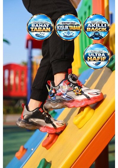 Marcokids Akıllı Bağcıklı Hafif Rahat Tabanlı Kırmızı Unisex Çocuk Spor Ayakkabı Sneaker Kalen P