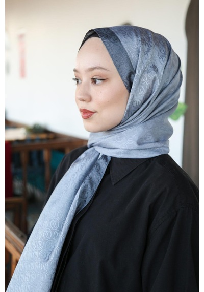 Premium Lux Original Monogram Şal İpek Vual, Yüksek Kalite, Hafif, Rahat, Şık, Tesettür, Shawl Gri & Koyu Gri