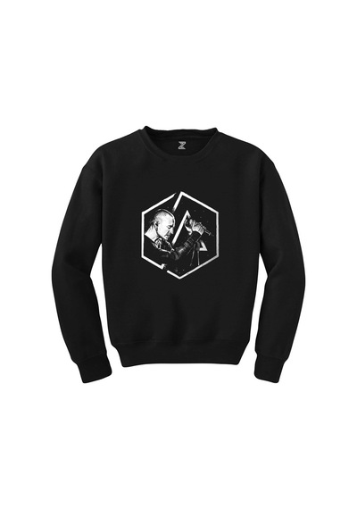 Linkin Park Chester Logo Siyah Sweatshirt Beyaz