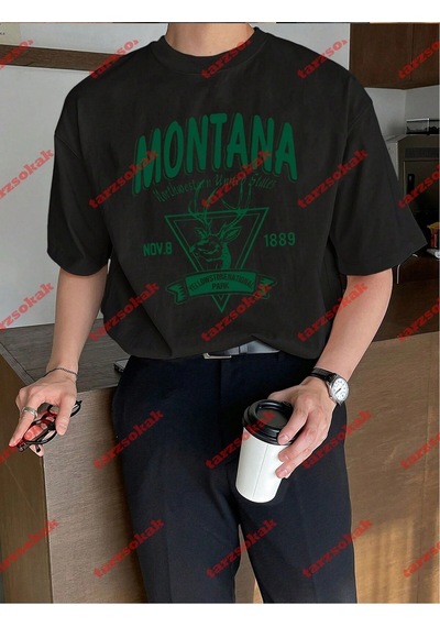 Startmore Unisex Montana Baskılı Tshirt Beyaz Siyah