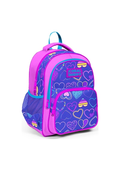 Coral High Kids Açık Pembe Lavanta Kalp Desenli 3'lü Okul Çanta Seti Set0123401