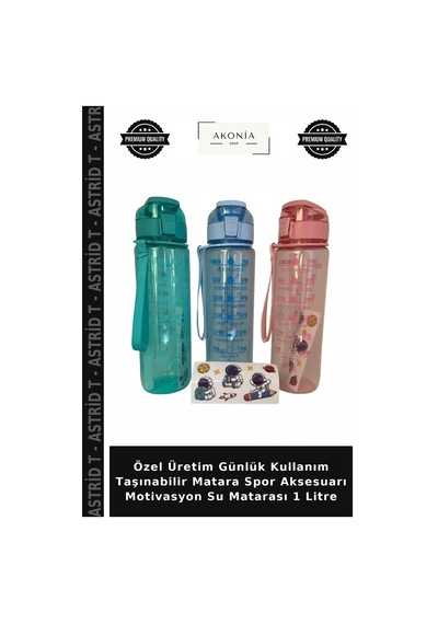 Özel Üretim Günlük Kullanım Taşınabilir Matara Spor Aksesuarı Motivasyon Su Matarası 1 Litre Çok Renkli