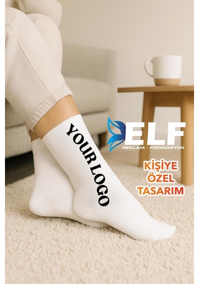 Elf Reklam Kişiye Özel Baskılı Çorap Tasarlanabilir Beyaz