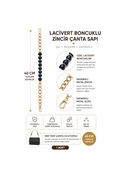 Vollen Yarn İnci Boncuklu Çanta Sapı 40 Cm 1 Adet Metal Klipsli Çanta Askısı Çanta Aksesuarı 7