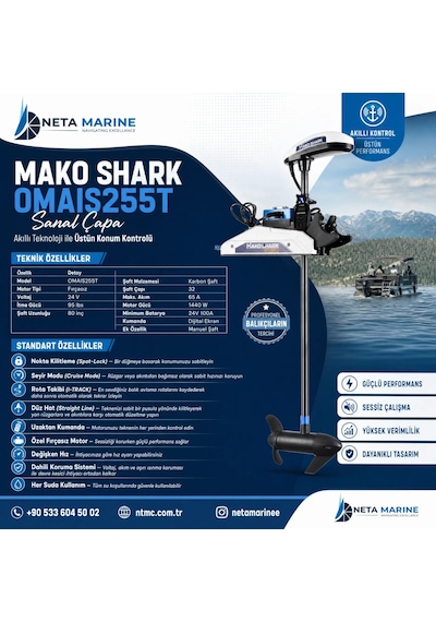 Mako Shark Omaıs 255t Sanal Çapa Motoru 24v 95 Lbs 80 İnç Şaft Fırçasız