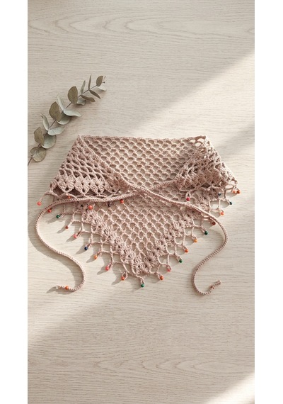%100 El Örgüsü Boncuklu Bohem Kadın Bandana Saç Aksesuarı Krem 86914888