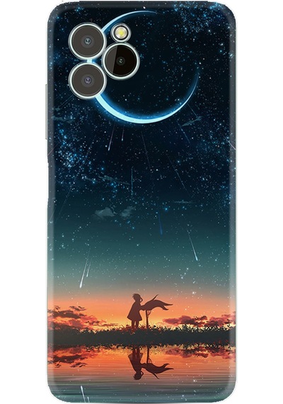 Oukitel C21 Pro Kılıf Silikon Desen Özel Seri Ay ve Kız 1720