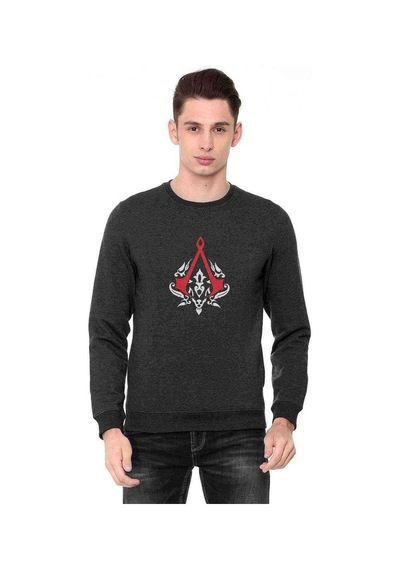 Assassin'S Creed 2 Baskılı Füme Antrasit Erkek Örme Sweatshirt