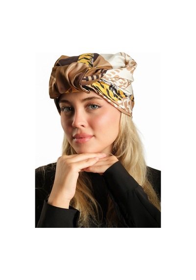 Hürrem Bone Kahve Pratik Hazır Geçmeli Tesettür Bone İpek Desenli 2410 14 Kahve