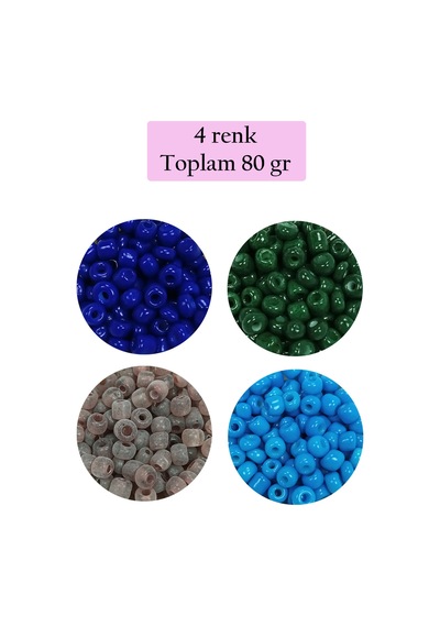 Dökme Cam Kum Boncuk Büyük Boy 6/0 4 Mm - 4 Renk - Toplam 80 Gram - Bnc415
