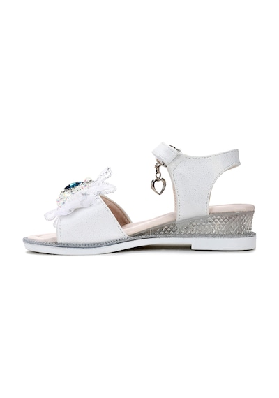Kiko Kids Bufly Fiyonklu Kız Çocuk Sandalet Ayakkabı Beyaz Beyaz
