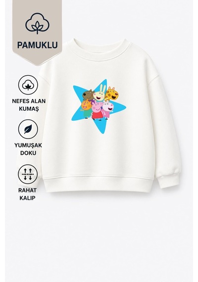 Monila Kız Çocuk Pamuklu Bisiklet Yaka Yıldız Baskılı T-shirt Ekru