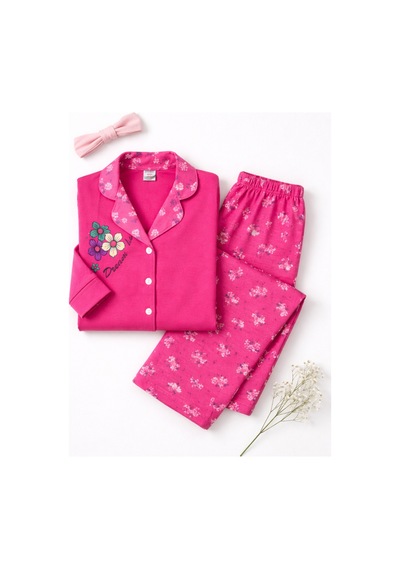 Beka Kids Çiçek Desenli Uzun Kollu Önden Düğmeli Gömlek Yaka Kız Çocuk Mevsimik Pijama Takımı Pembe Beka Kids Çiçek Desenli Uzun Kollu Önden Düğmeli Gömlek Yaka Kız Çocuk Mevsimik Pijama Takımı Pembe
