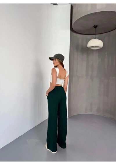 Freedom Store Kadın Osy Modal Yumuşak Dokulu Kumaş Nakış İşlemeli Rahat Bol Paça Eşofman Pantolon - Yeşil