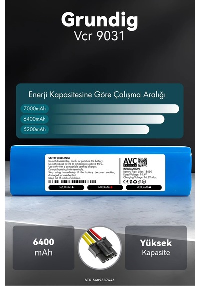 Grundig Uyumlu Vcr 9031 6400mah Robot Süpürge Bataryası M.ö