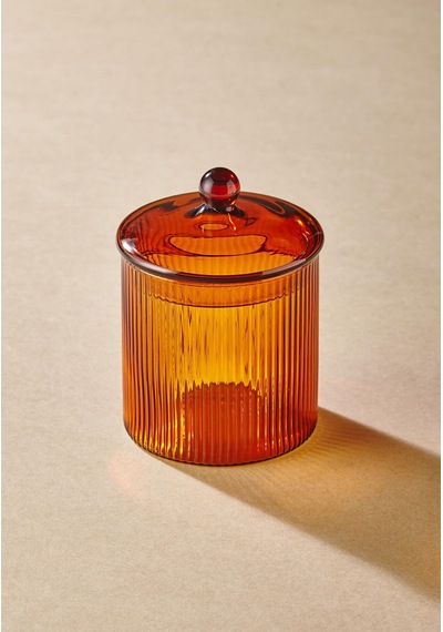 The Mia Striped Borosilikat Cam Şekerlik Amber 9x9x11 Cm