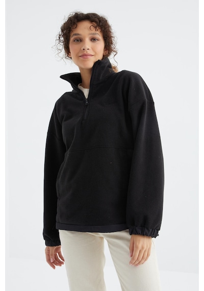 Tommy Life Siyah Yarım Fermuar Etek Ucu Büzgülü Dik Yaka Oversize Kadın Polar Sweatshirt - 97236 Siyah Tommy Life Siyah Yarım Fermuar Etek Ucu Büzgülü Dik Yaka Oversize Kadın Polar Sweatshirt - 97236 Siyah