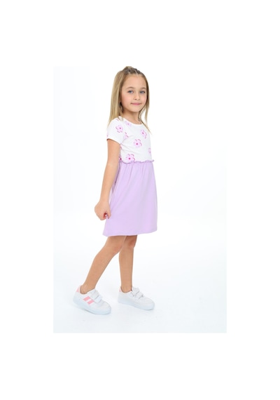 Toontoy Kız Çocuk Eteği Garnili Çiçek Baskılı Elbise Lila Toontoy Kız Çocuk Eteği Garnili Çiçek Baskılı Elbise Lila