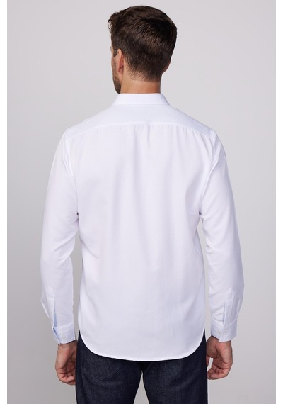 Tudors Klasik Fit Spor Yaka Armürlü Oxford Garnili Beyaz Erkek Gömlek-28533-beyaz Beyaz